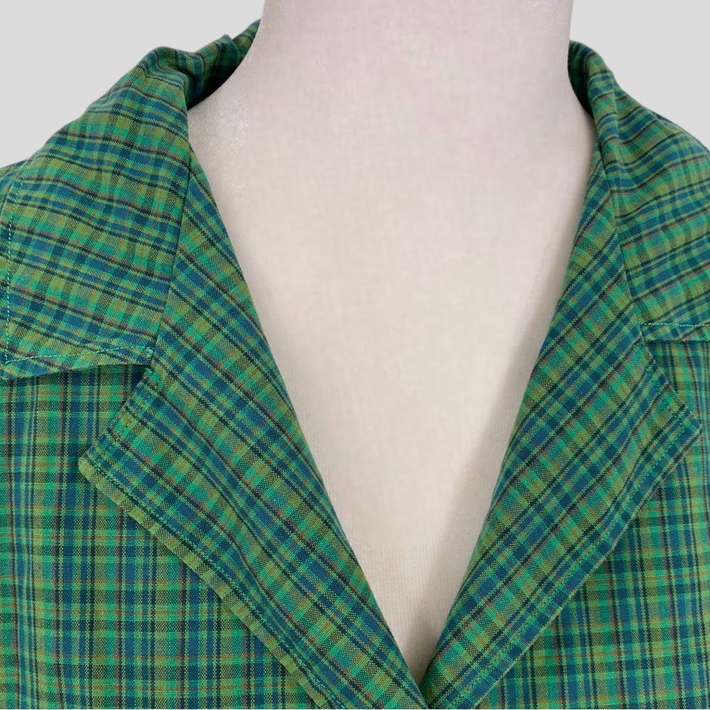 Vintage Handmade 50s Style Green Blue Plaid Belted Shirt Dress - Picture 3 of 6